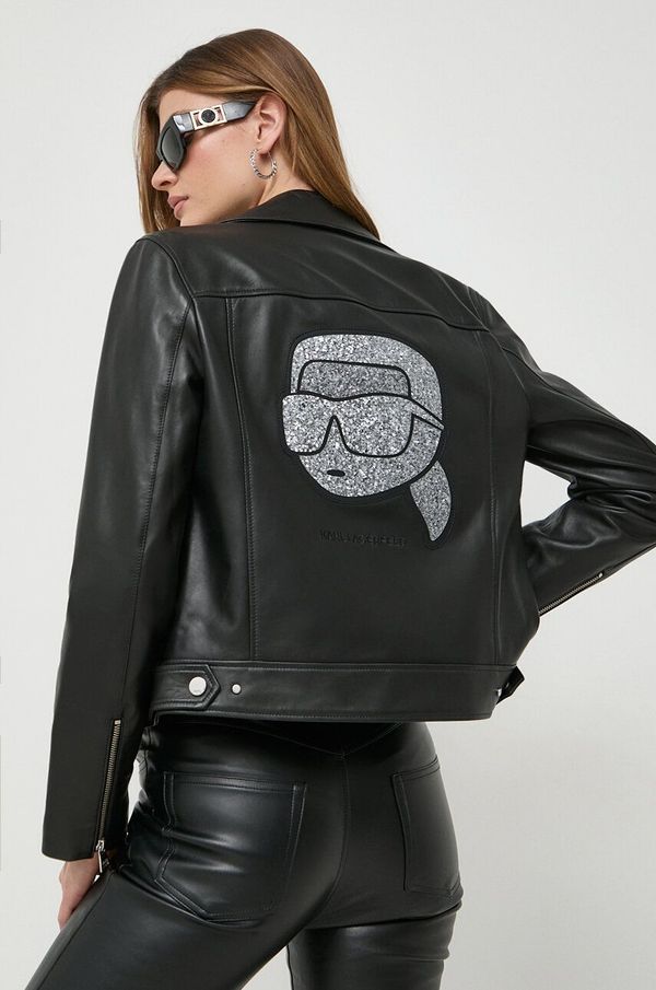 Karl Lagerfeld Usnjena biker jakna Karl Lagerfeld ženska, črna barva