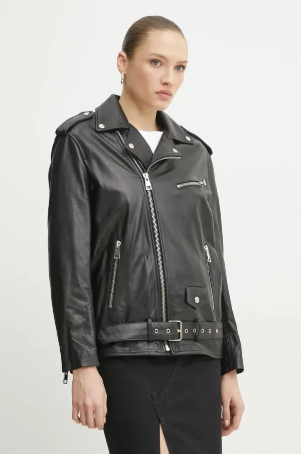 Liviana Conti Usnjena biker jakna Liviana Conti črna barva, F5SX37