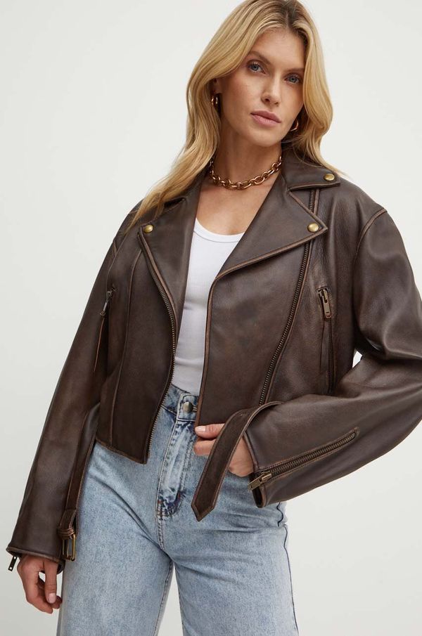 Weekend Max Mara Usnjena biker jakna Weekend Max Mara ženska, rjava barva, 2425446041600