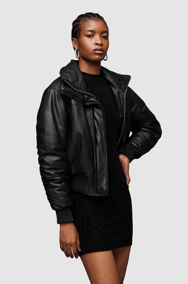 AllSaints Usnjena bomber jakna AllSaints Sloane ženska, črna barva