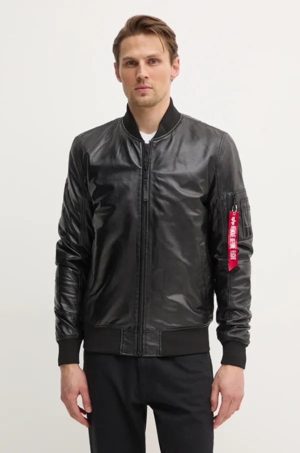 Alpha Industries Usnjena bomber jakna Alpha Industries MA-1 Leather moška, črna barva, 156141
