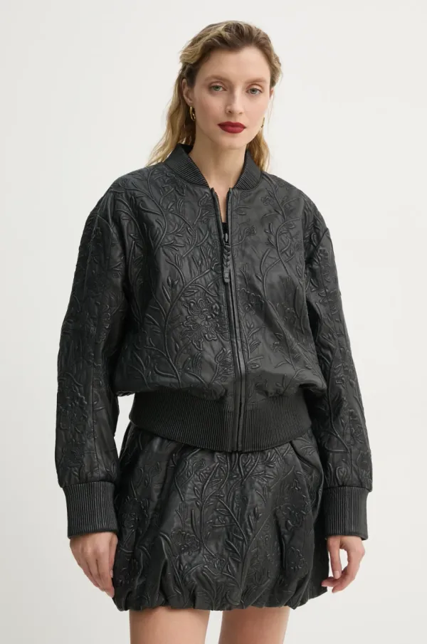 MUNTHE Usnjena bomber jakna MUNTHE FERRIL ženska, črna barva, 251151525105