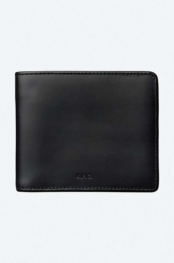 A.P.C. Usnjena denarnica A.P.C. črna barva