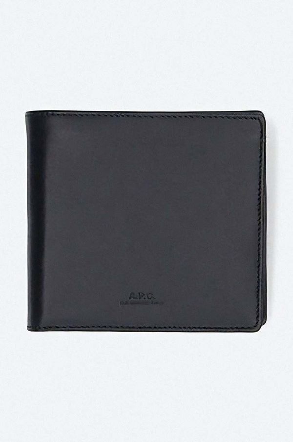 A.P.C. Usnjena denarnica A.P.C. New Portefeuille črna barva