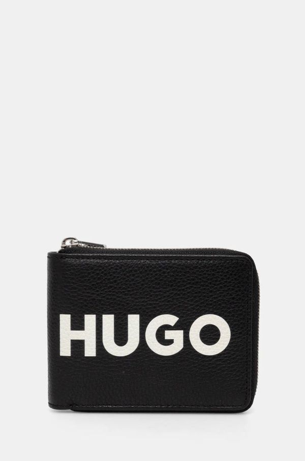 Hugo Usnjena denarnica HUGO moška, črna barva, 50536037