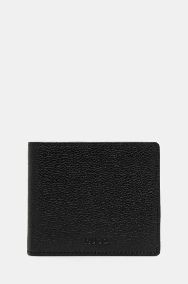 HUGO Usnjena denarnica HUGO moška, črna barva, 50536046