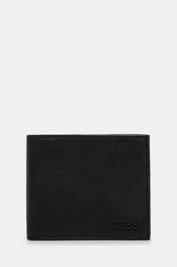 HUGO Usnjena denarnica HUGO moška, črna barva, 50536058