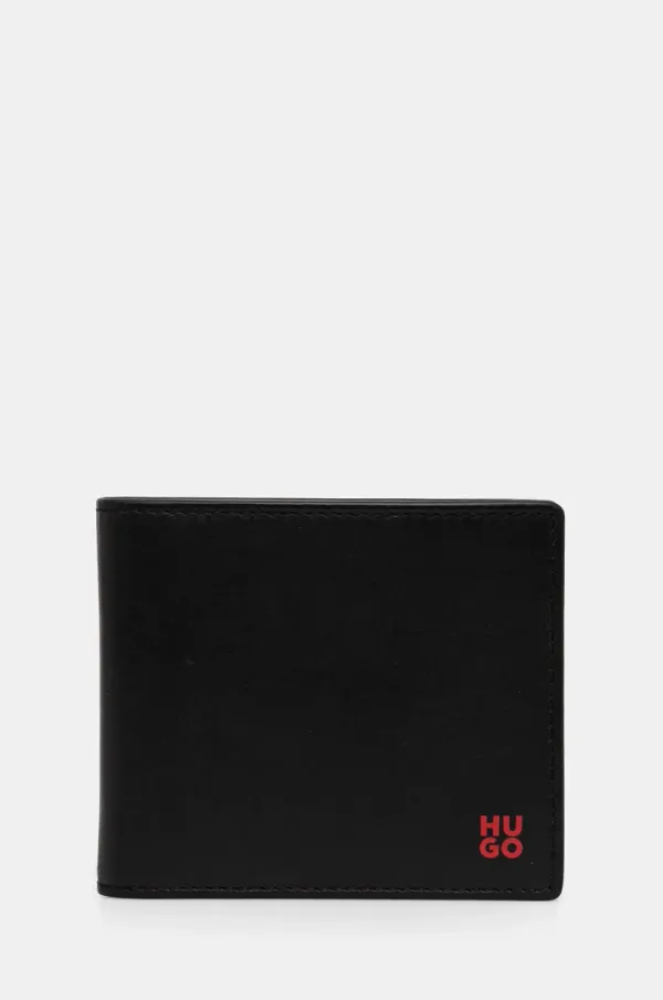 HUGO Usnjena denarnica HUGO moška, črna barva, 50546129