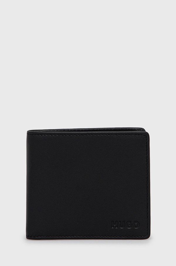 Hugo Usnjena denarnica HUGO moški, črna barva