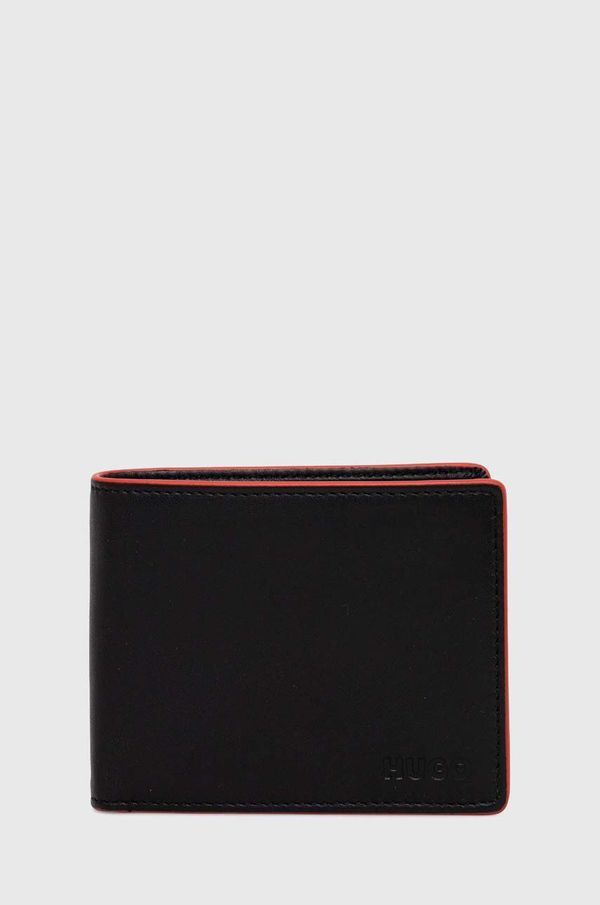 Hugo Usnjena denarnica HUGO moški, črna barva