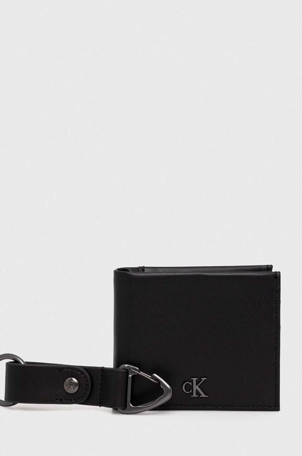 Calvin Klein Jeans Usnjena denarnica + obesek za ključe Calvin Klein Jeans moški, črna barva