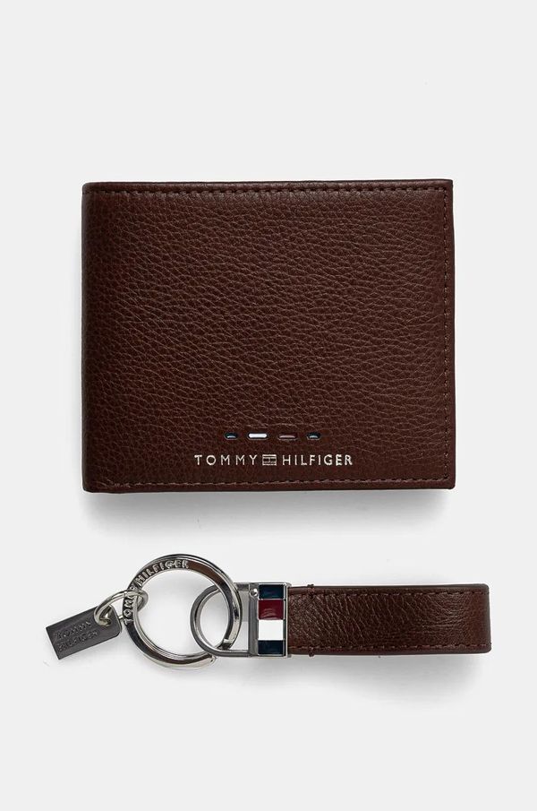 Tommy Hilfiger Usnjena denarnica + obesek za ključe Tommy Hilfiger moška, rjava barva, AM0AM12788