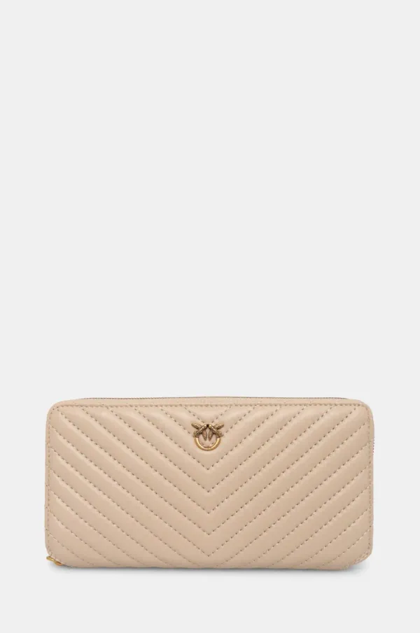 Pinko Usnjena denarnica Pinko ženski, bež barva