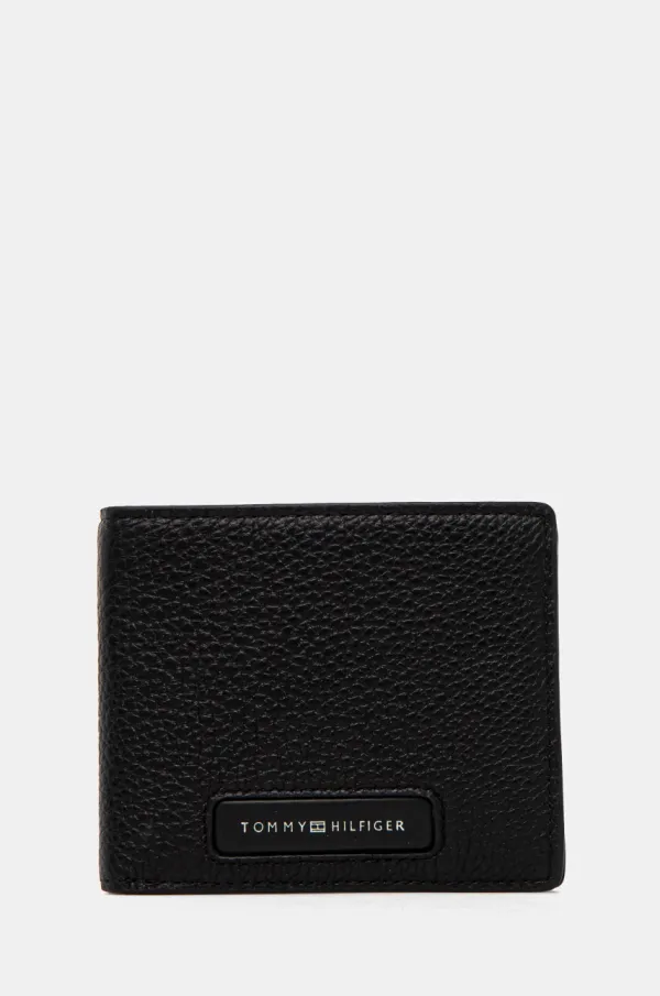 Tommy Hilfiger Usnjena denarnica Tommy Hilfiger moška, črna barva, AM0AM13252