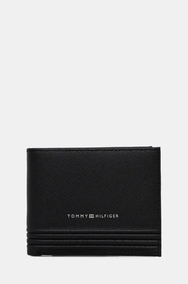 Tommy Hilfiger Usnjena denarnica Tommy Hilfiger moška, črna barva, AM0AM13258