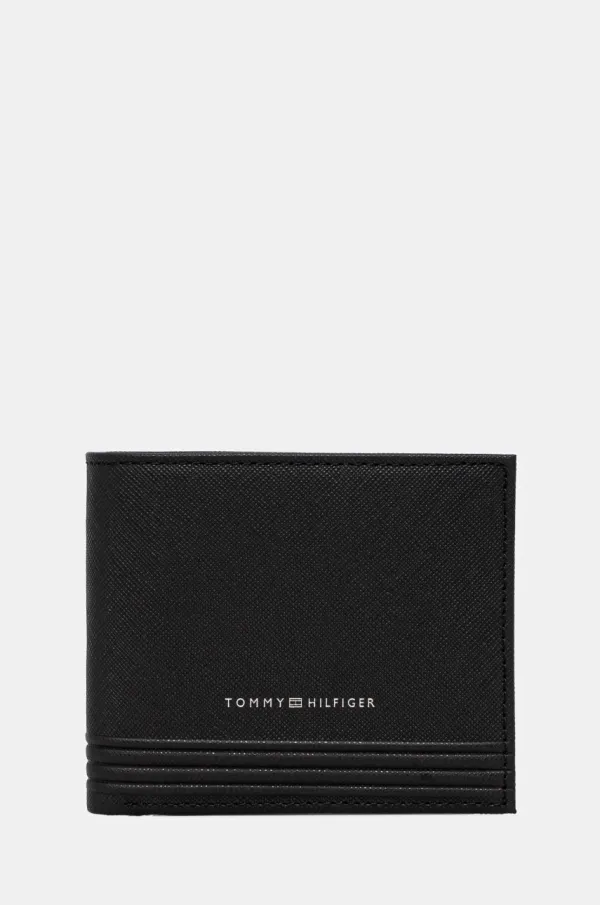Tommy Hilfiger Usnjena denarnica Tommy Hilfiger moška, črna barva, AM0AM13259