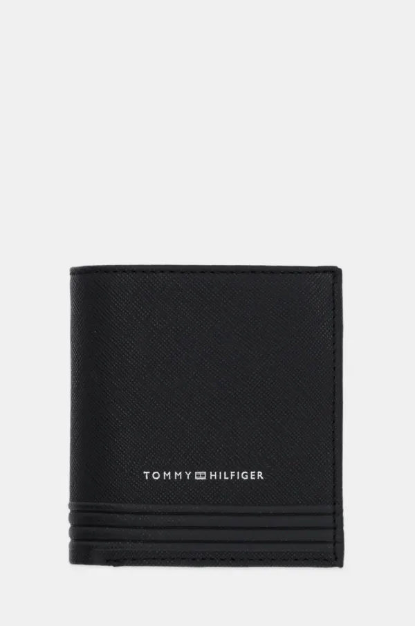 Tommy Hilfiger Usnjena denarnica Tommy Hilfiger moška, črna barva, AM0AM13261