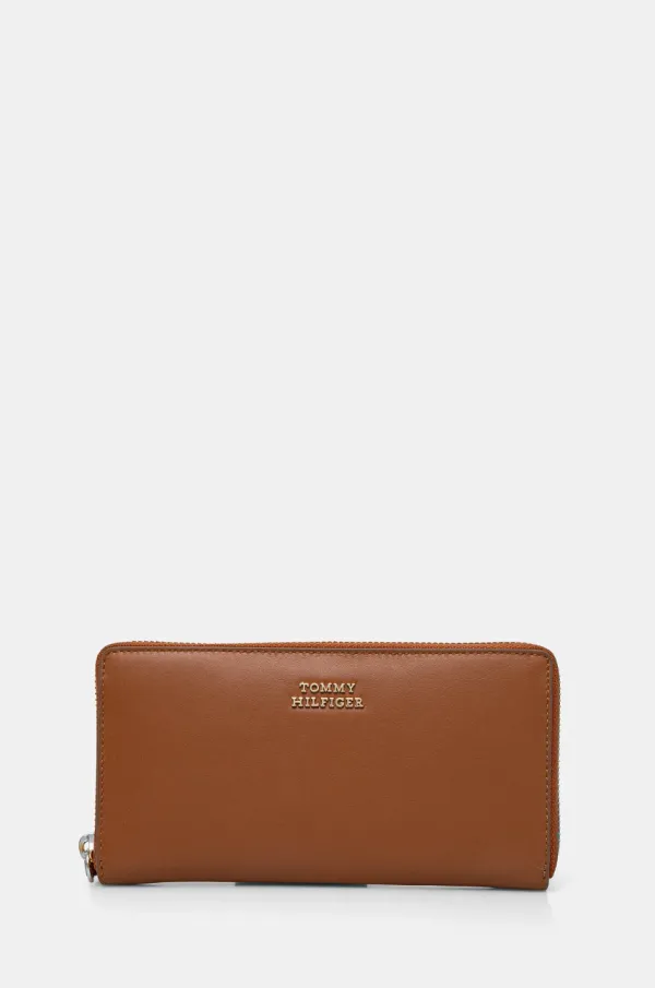 Tommy Hilfiger Usnjena denarnica Tommy Hilfiger ženska, rjava barva, AW0AW17361