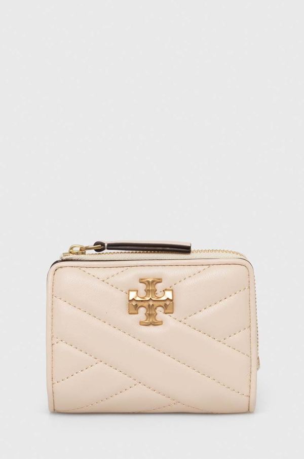 Tory Burch Usnjena denarnica Tory Burch Kira Chevron Bi-Fold ženska, bež barva, 153121.122