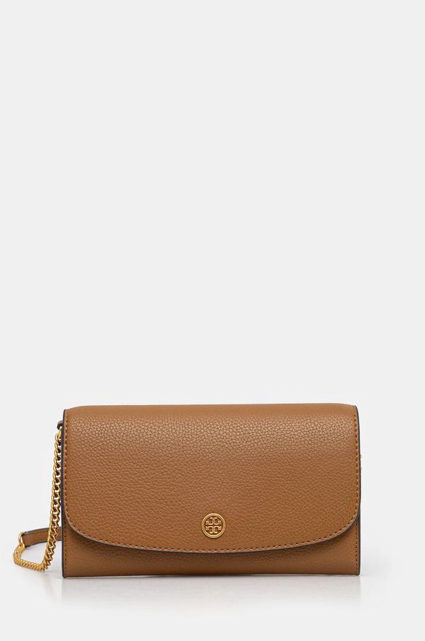 Tory Burch Usnjena denarnica Tory Burch Robinson ženska, rjava barva, 146367.202