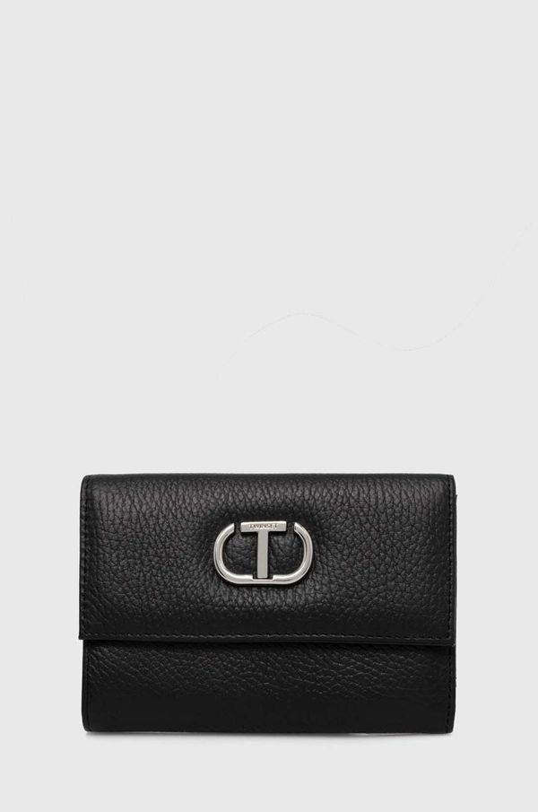 Twinset Usnjena denarnica Twinset ženska, črna barva, 242TB7016