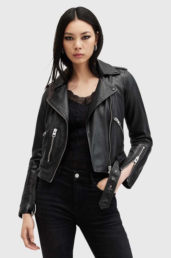 AllSaints Usnjena jakna AllSaints BALFERN BIKER ženska, črna barva, W084LB