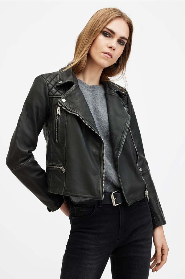 AllSaints Usnjena jakna AllSaints CARGO BIKER ženska, črna barva, W085LB