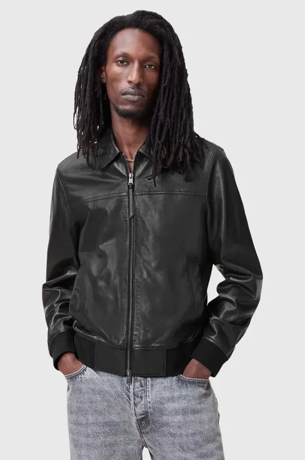 AllSaints Usnjena jakna AllSaints GEN črna barva, M017LC