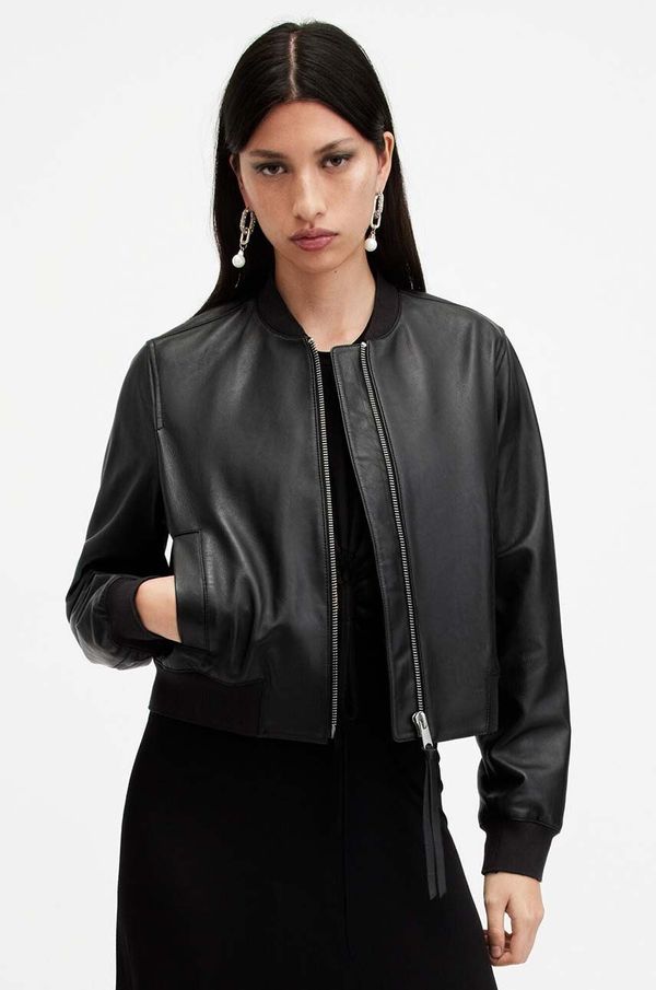 AllSaints Usnjena jakna AllSaints ORTEN BOMBER JACKET ženska, črna barva, W072LB