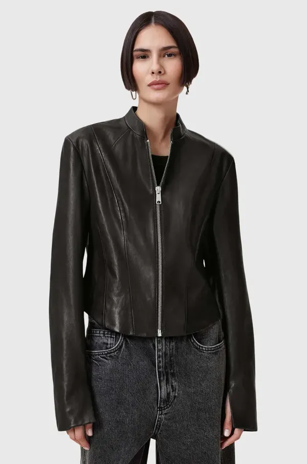 AllSaints Usnjena jakna AllSaints SADLER črna barva, W139LB