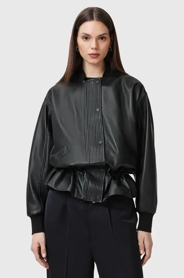 AllSaints Usnjena jakna AllSaints SOFI črna barva, W126LB