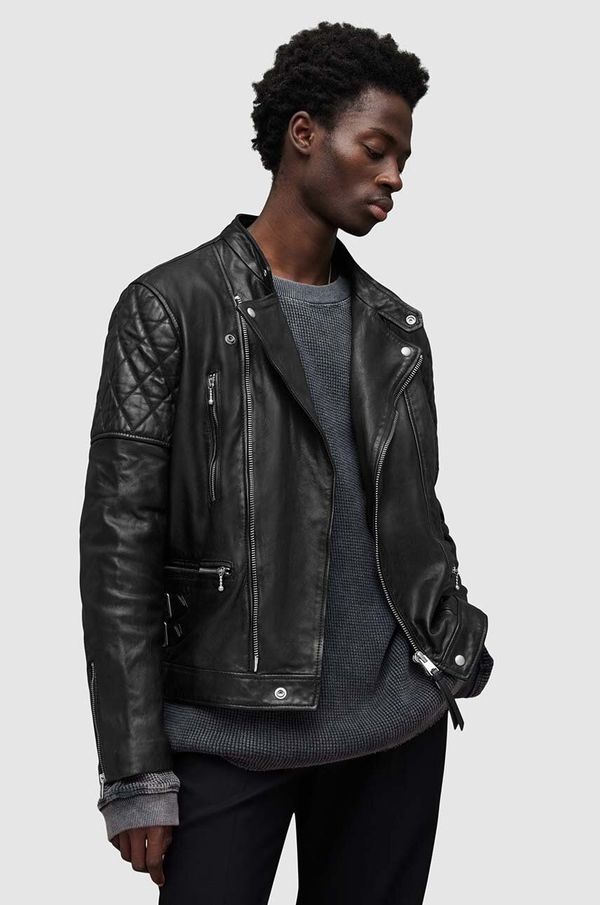 AllSaints Usnjena jakna AllSaints Whitson moška, črna barva