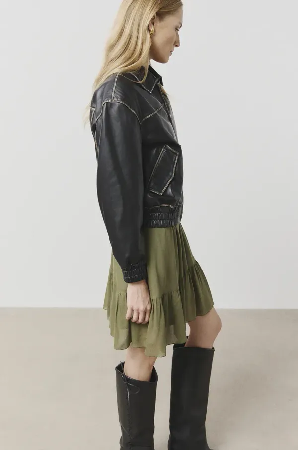 Answear Lab Usnjena jakna Answear Lab ženska, črna barva