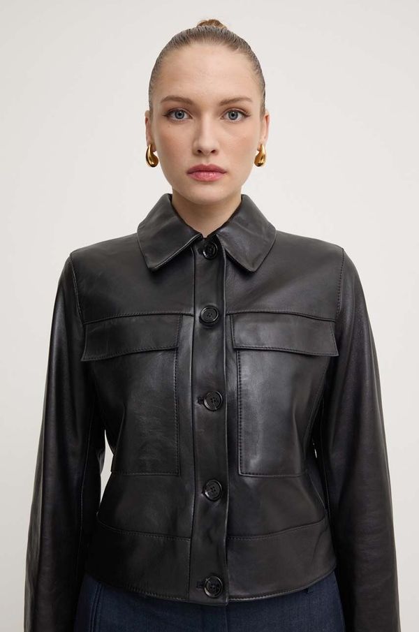 BOSS Usnjena jakna BOSS ženska, črna barva, 50518239