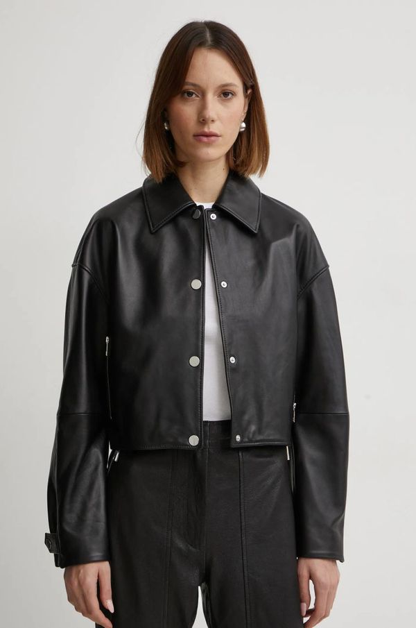 BOSS Usnjena jakna BOSS ženska, črna barva, 50535759