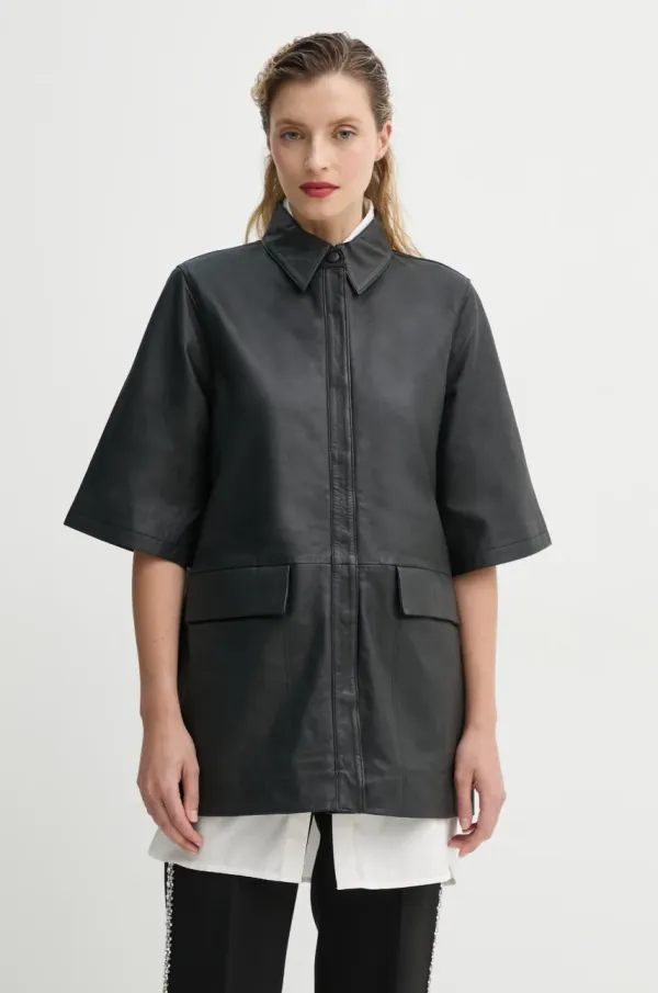 Bruuns Bazaar Usnjena jakna Bruuns Bazaar črna barva, BBW4358