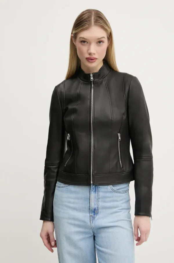 HUGO Usnjena jakna HUGO črna barva, 50534435