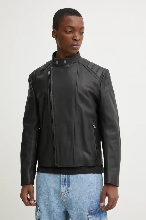 HUGO Usnjena jakna HUGO moška, črna barva, 50530780