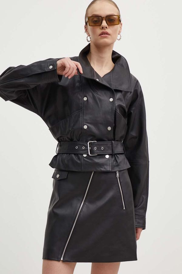 Hugo Usnjena jakna HUGO ženska, črna barva, 50516752