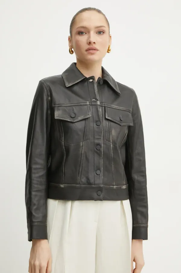 Liviana Conti Usnjena jakna Liviana Conti črna barva, F5SX35