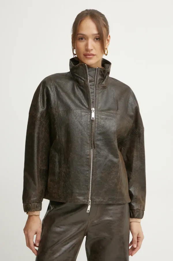 Max&Co. Usnjena jakna MAX&Co. ženska, rjava barva, 2516441021200