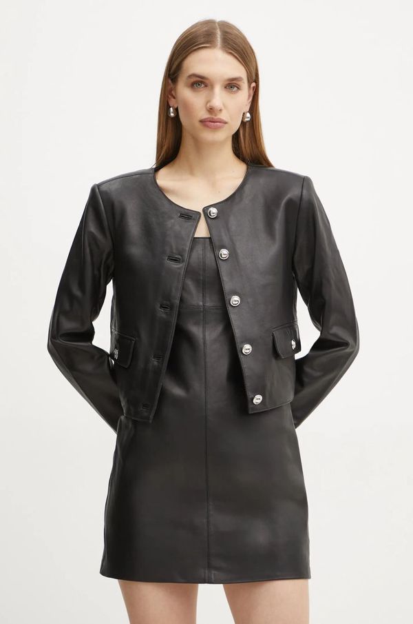 MICHAEL Michael Kors Usnjena jakna MICHAEL Michael Kors ženska, črna barva, MF410AQFAF