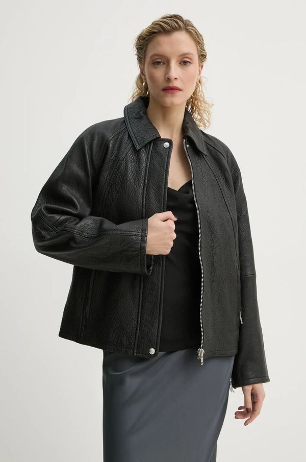 Samsoe Samsoe Usnjena jakna Samsoe Samsoe SANOK ženska, črna barva, F24400104