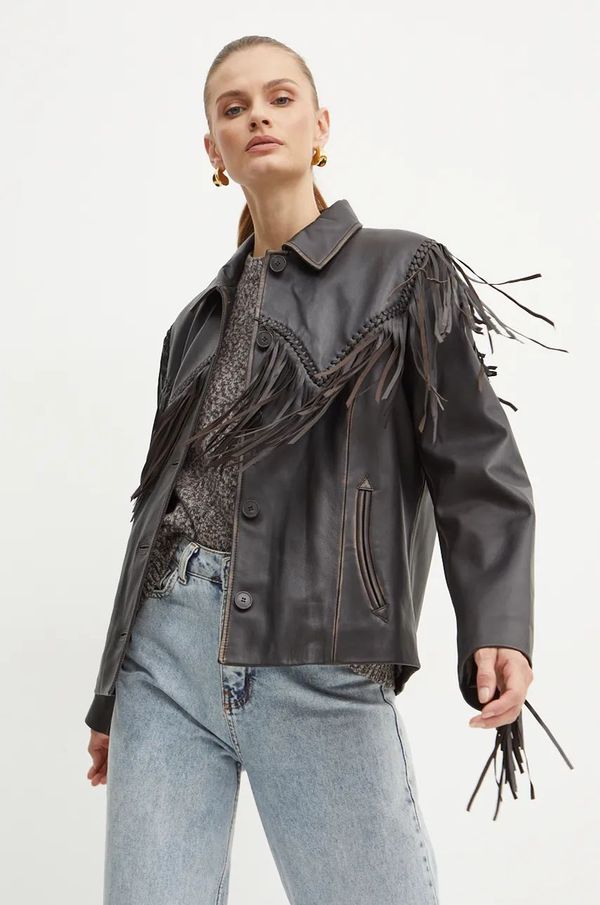 Weekend Max Mara Usnjena jakna Weekend Max Mara ženska, rjava barva, 2425446016600