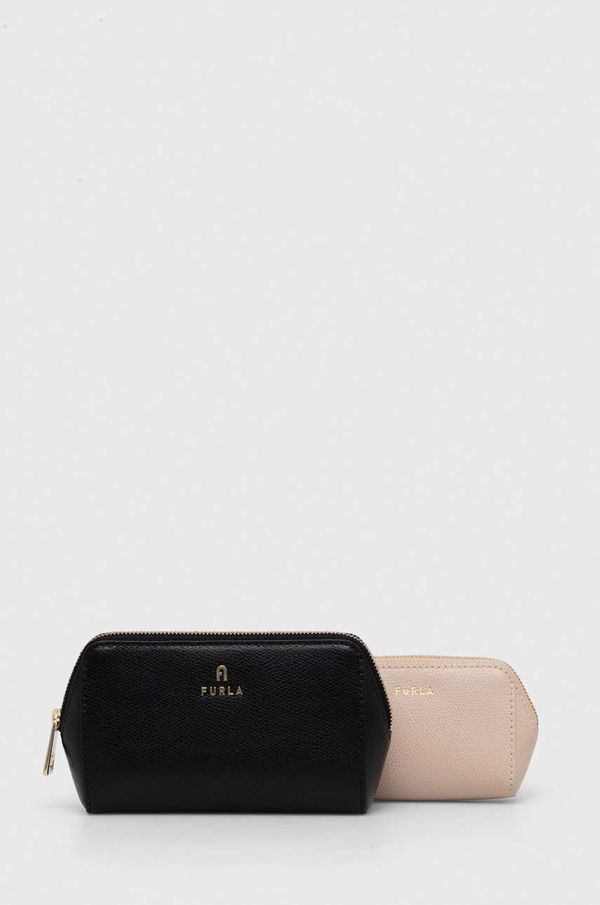 Furla Usnjena kozmetična torbica Furla 2-pack črna barva