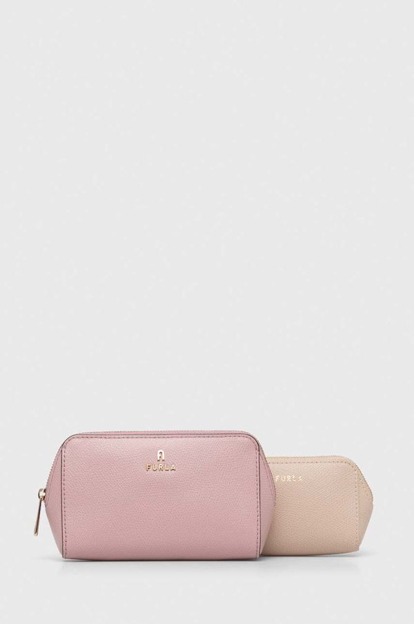 Furla Usnjena kozmetična torbica Furla 2-pack roza barva