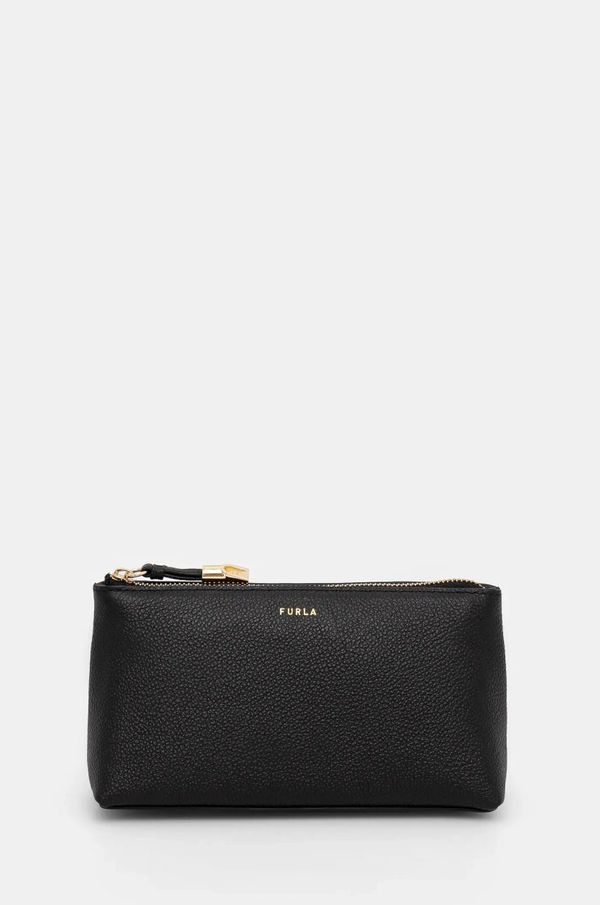 Furla Usnjena kozmetična torbica Furla črna barva, WE00710 BX3036 O6000