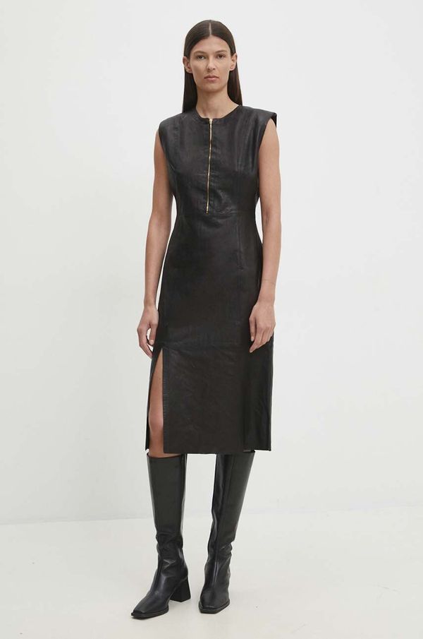 Bruuns Bazaar Usnjena obleka Bruuns Bazaar SoftBBAgathea leather dress črna barva, BBW4183