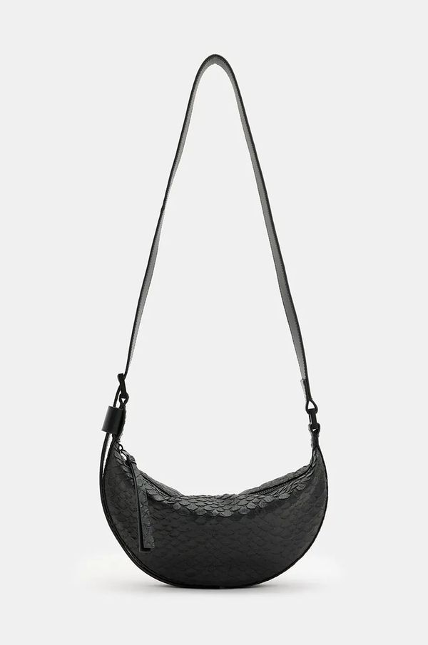 AllSaints Usnjena torbica AllSaints HALFMOON SNAKE črna barva, W387XB