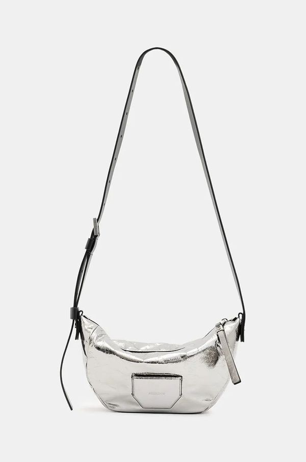 AllSaints Usnjena torbica AllSaints MADEA CROSSBODY srebrna barva, W231XB